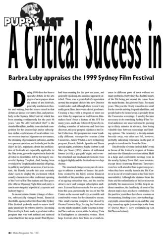 A Critical Success in an Uncertain Climate: Barbra Luby Appraises the 1999 Sydney Film Festival