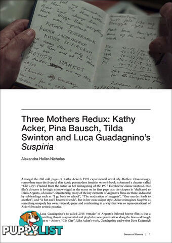 Three Mothers Redux: Kathy Acker, Pina Bausch, Tilda Swinton and Luca Guadagnino's 'Suspiria'