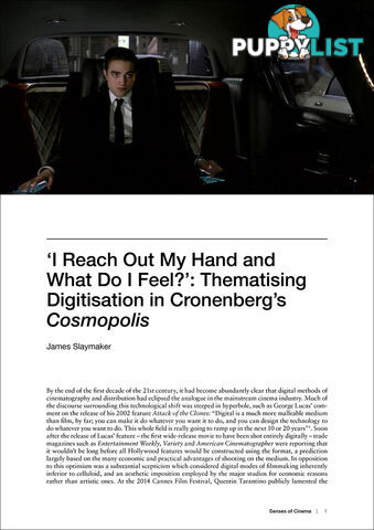 I Reach Out My Hand and What Do I Feel?: Thematising Digitisation in Cronenberg's 'Cosmopolis'