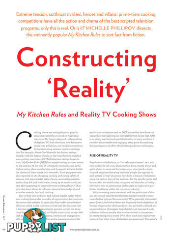 Constructing 'Reality': My Kitchen Rules and Reality TV Cooking Shows