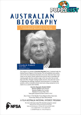 Australian Biography Series - Elizabeth Riddell (Study Guide)