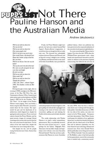 She's Not There: Pauline Hanson and the Australian Media