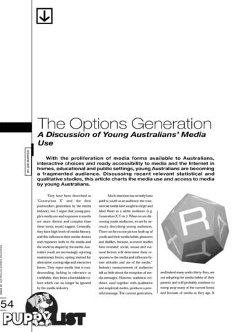 The Options Generation: A Discussion of Young Australians' Media Use