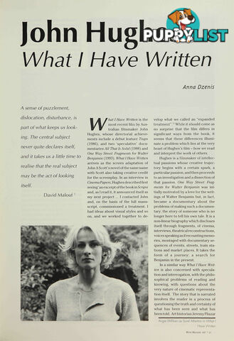 John Hughes' 'What I Have Written'