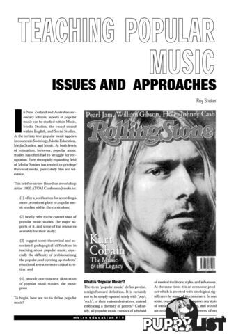 Teaching Popular Music: Issues and Approaches