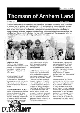 Thomson of Arnhem Land' (A Study Guide)