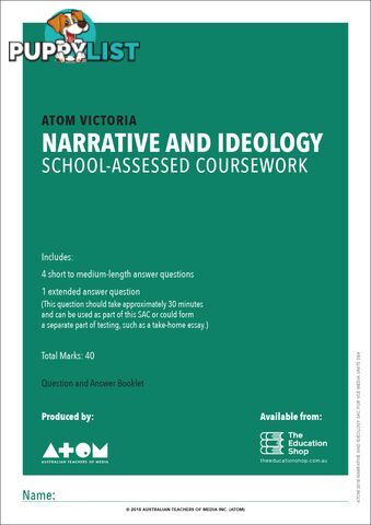 2018  Narrative and Ideology SAC for VCE Media Unit 3, Outcome 1