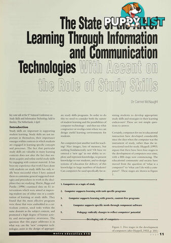 The State of the Art of Learning Through Information and Communication Technologies with Accent on the Role of Study Skills