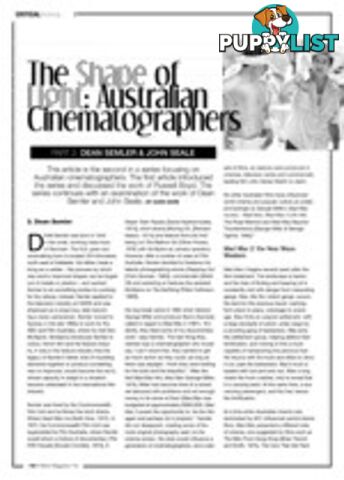 The Shape of Light - Australian Cinematographers: Part Two: Dean Semler; John Seale