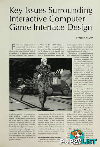 Key Issues Surrounding Interactive Computer Game Interface Design