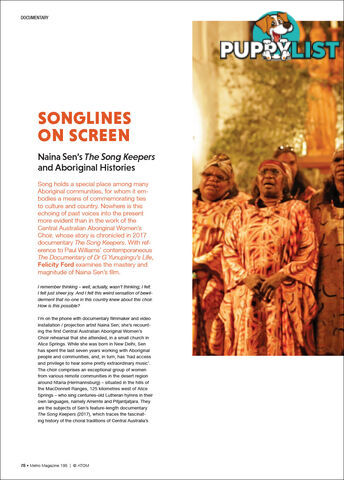 Songlines on Screen: Naina Sen's 'The Song Keepers' and Aboriginal Histories