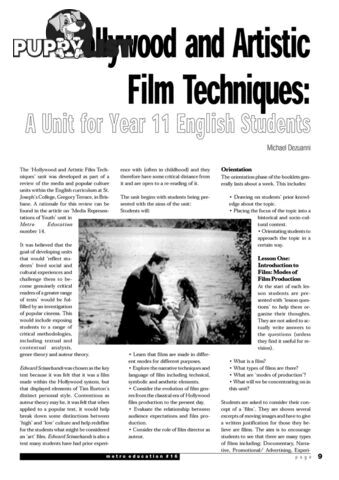 Hollywood and Artistic Film Techniques: A Unit for Year 11 English Students