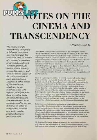 Notes on the Cinema and Transcendency