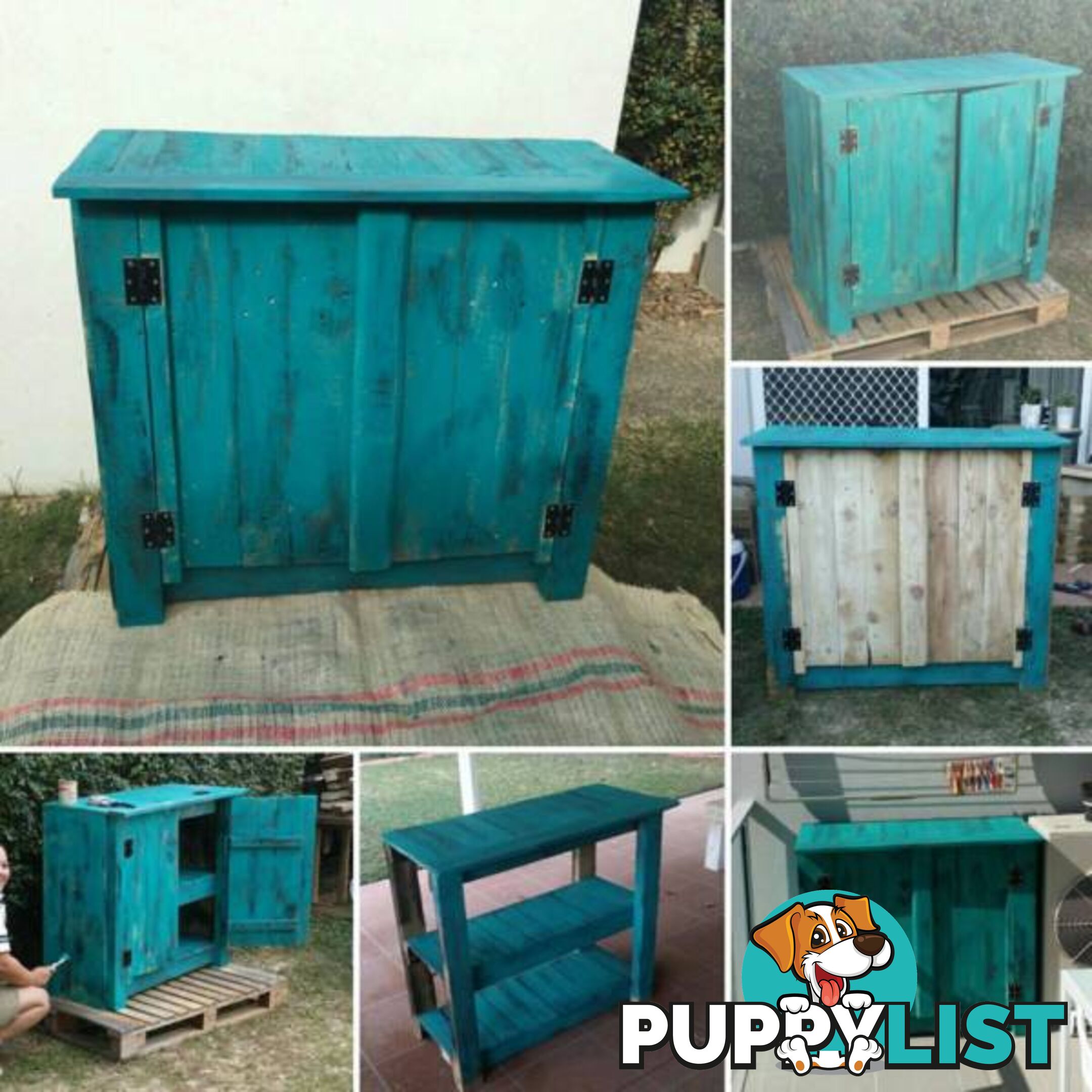 Teal coloured cupboard $400