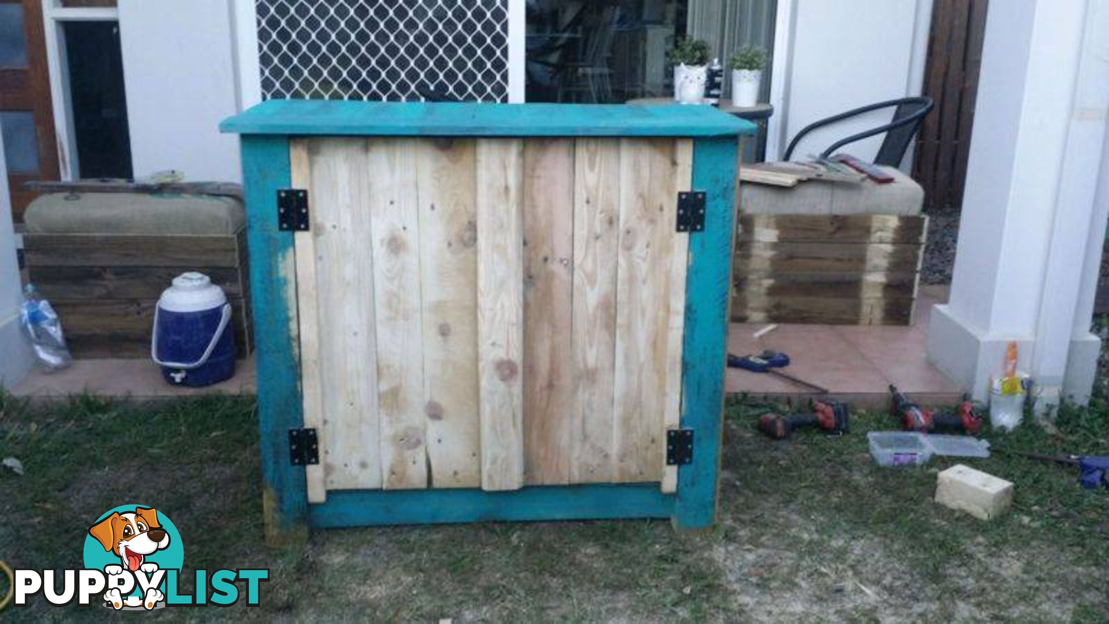 Teal coloured cupboard $400