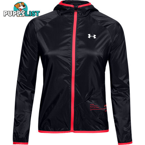 Under Armour Qualifier Storm Womens Packable Running Jacket - Black/Beta/Reflective - XS - 1326558-003-XS