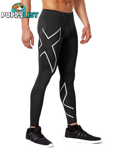 2XU Mens Compression Tights - Black/Silver - S - MA3849b-BLK-SIL-S