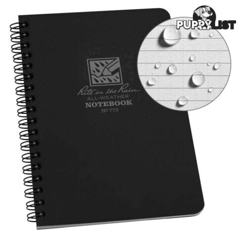 Rite In The Rain Side Spiral 4.625 x 7 Polydura Waterproof Notebook- Black - XR773