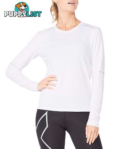 2XU Aero L/S Womens Running T-Shirt - White/Silver Reflective - XS - WR6564a-WHT-SRF-XS