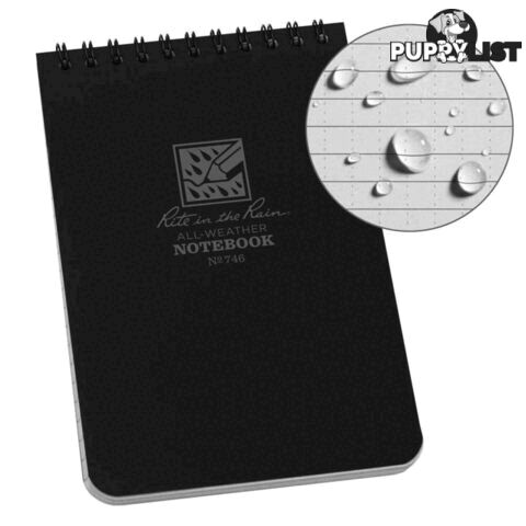 Rite In The Rain Top Spiral 4 X 6 Polydura Waterproof Notebook - Black - XR746