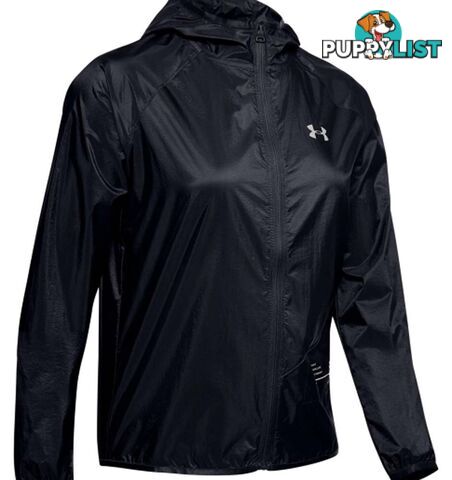 Under Armour Qualifier Storm Womens Lightweight Packable Running Jacket - Black/Black/Reflective - XL - 1326558-002-XL