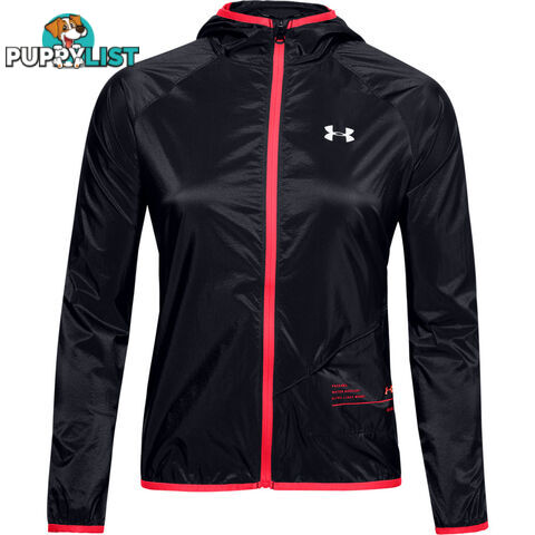 Under Armour Qualifier Storm Womens Packable Running Jacket - Black/Beta/Reflective - MD - 1326558-003-MD