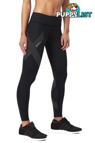 2XU Womens Mid-Rise Compression Tights - Black/Dotted Reflective Logo - M - WA2864b-BLK-DRF-M