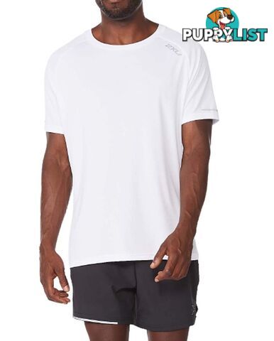 2XU Aero Mens Running Tee - White/Silver Reflective - L - MR6557a-WHT-SRF-L