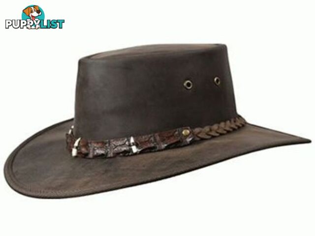 BARMAH OUTBACK CROCODILE TEETH LEATHER HAT - BROWN [Hat Size:XL] - 1033SCXL