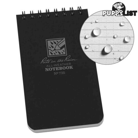 Rite In The Rain Top Spiral 3 X 5 Polydura Waterproof Notebook - Black - XR735