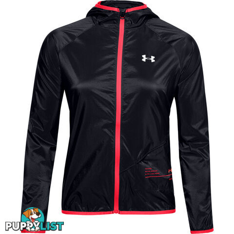 Under Armour Qualifier Storm Womens Packable Running Jacket - Black/Beta/Reflective - LG - 1326558-003-LG