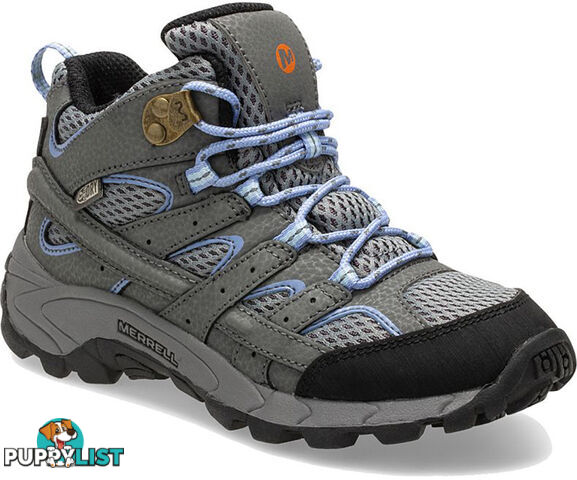 Merrell Moab 2 Mid Big Kids Waterproof Hiking Boots - Grey/Periwinkle - 1US - MK162260-1