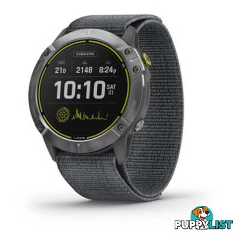 Garmin Enduro GPS Adventure Watch - Steel w/ Grey UltraFit Nylon Strap - 10-02408-00