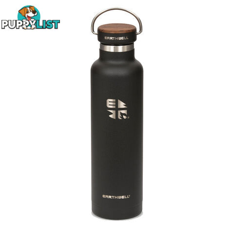 Earthwell Woodie Vacuum Bottle 22oz/650ml - Walnut Cap - Volcanic Black - VB22-W10W10