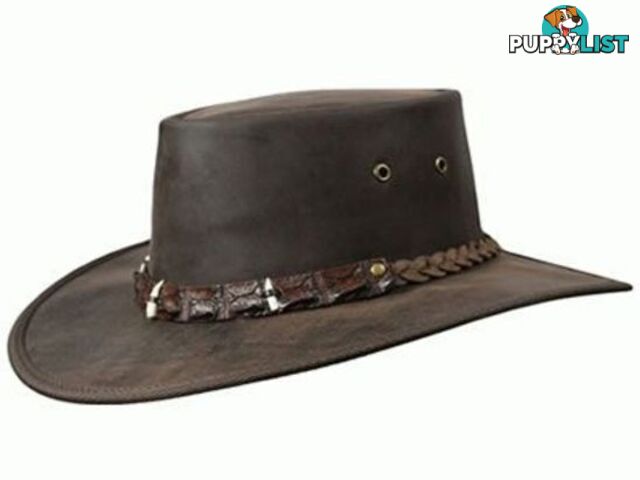 BARMAH OUTBACK CROCODILE TEETH LEATHER HAT - BROWN [Hat Size:Medium] - 1033SCM