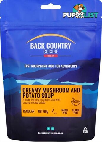 Back Country Cuisine Freeze Dried Meal - Creamy Mushroom & Potato Soup - Gluten Free - Regular - BC439