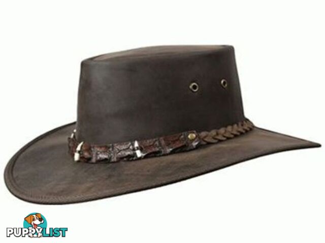 BARMAH OUTBACK CROCODILE TEETH LEATHER HAT - BROWN [Hat Size:XXL] - 1033SCXXL