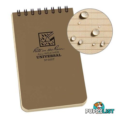Rite In The Rain Top Spiral 3 X 5 Polydura Waterproof Notebook - Universal - Tan - XR935T