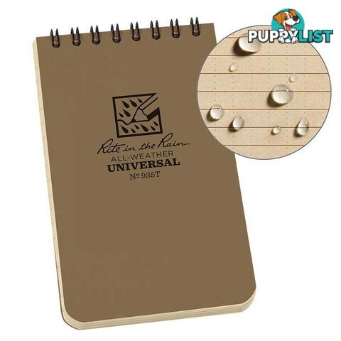 Rite In The Rain Top Spiral 3 X 5 Polydura Waterproof Notebook - Universal - Tan - XR935T