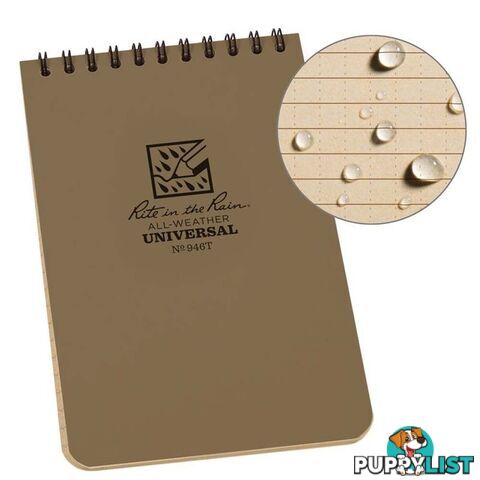 Rite In The Rain Top Spiral 4 X 6 Polydura Waterproof Notebook - Tan - XR946T