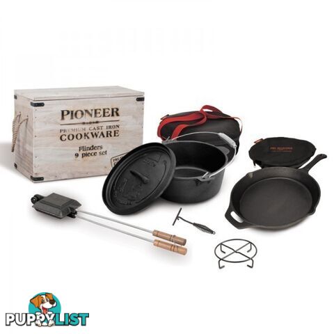 Campfire Pioneer Flinders 9 Piece Cast Iron Camp Cookware Set - 621109