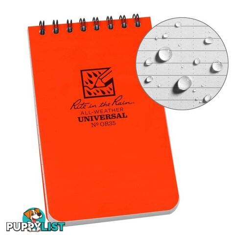 Rite In The Rain Top Spiral 3 X 5 Polydura Waterproof Notebook - Blaze Orange - XROR35