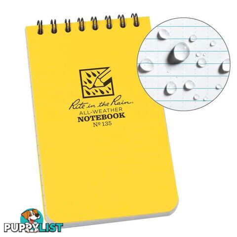 Rite In The Rain Top Spiral 3 X 5 Polydura Waterproof Notebook - Yellow - XR135