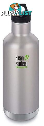 Klean Kanteen 32oz Insulated Classic Loop Cap Water Bottle 1L - Brushed Stainless - XK1003112