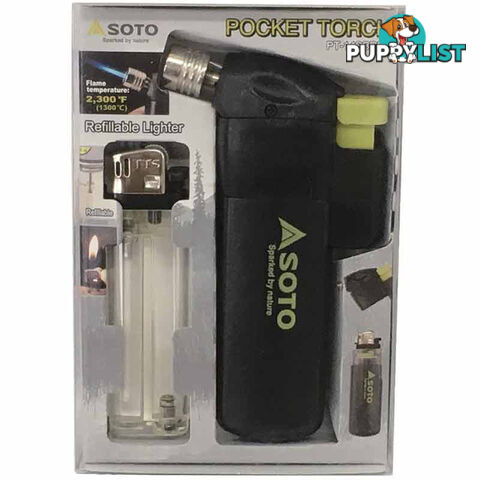 Soto Pocket Torch with Refillable Lighter - Black - STPT-14SBRFL