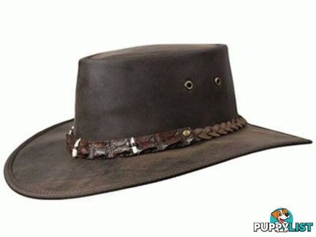 BARMAH OUTBACK CROCODILE TEETH LEATHER HAT - BROWN [Hat Size:Small] - 1033SCS