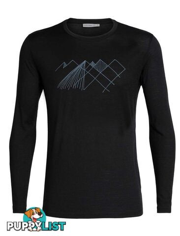 Icebreaker Merino Tech Lite LS Crewe Mens T-Shirt - Geo Mountain - Black - L - 104955001L