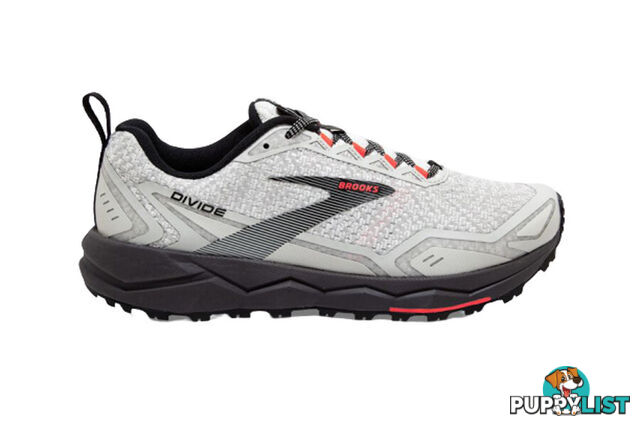 Brooks Divide Womens Trail Running Shoes - White/Grey/Fiery Coral - 10 - 120321-1B-128-10