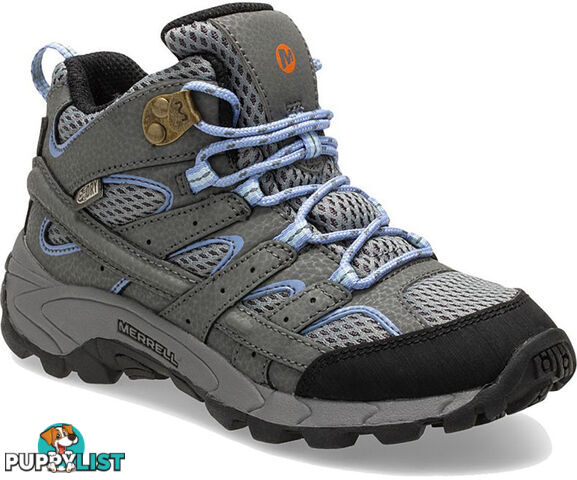 Merrell Moab 2 Mid Big Kids Waterproof Hiking Boots - Grey/Periwinkle - 12US - MK162260-12