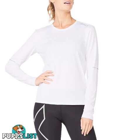 2XU Aero L/S Womens Running T-Shirt - White/Silver Reflective - L - WR6564a-WHT-SRF-L